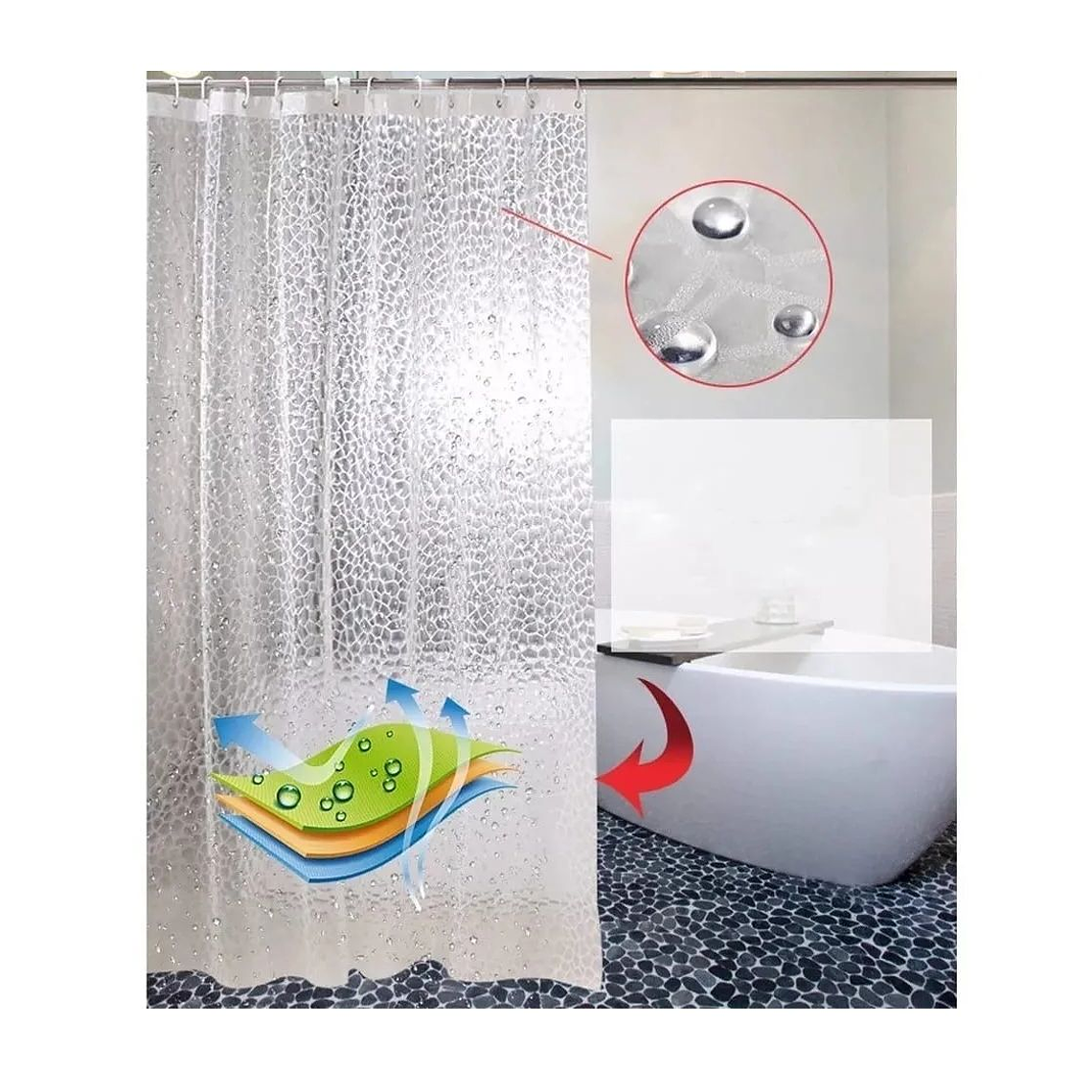 Cortina Forro De Baño Transparente Impermeable + 12 Argollas 4