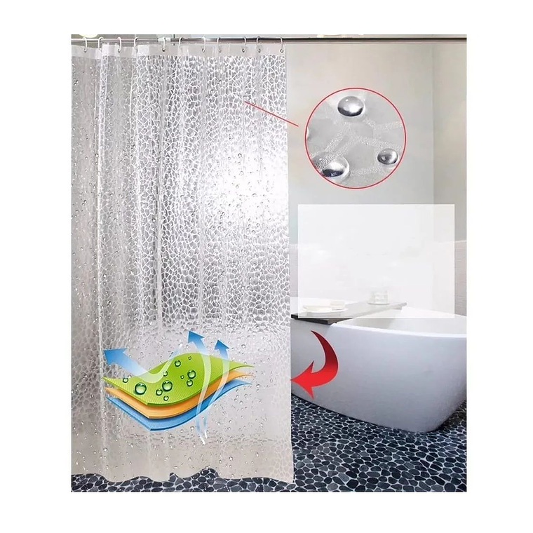 Cortina Forro De Baño Transparente Impermeable + 12 Argollas 4