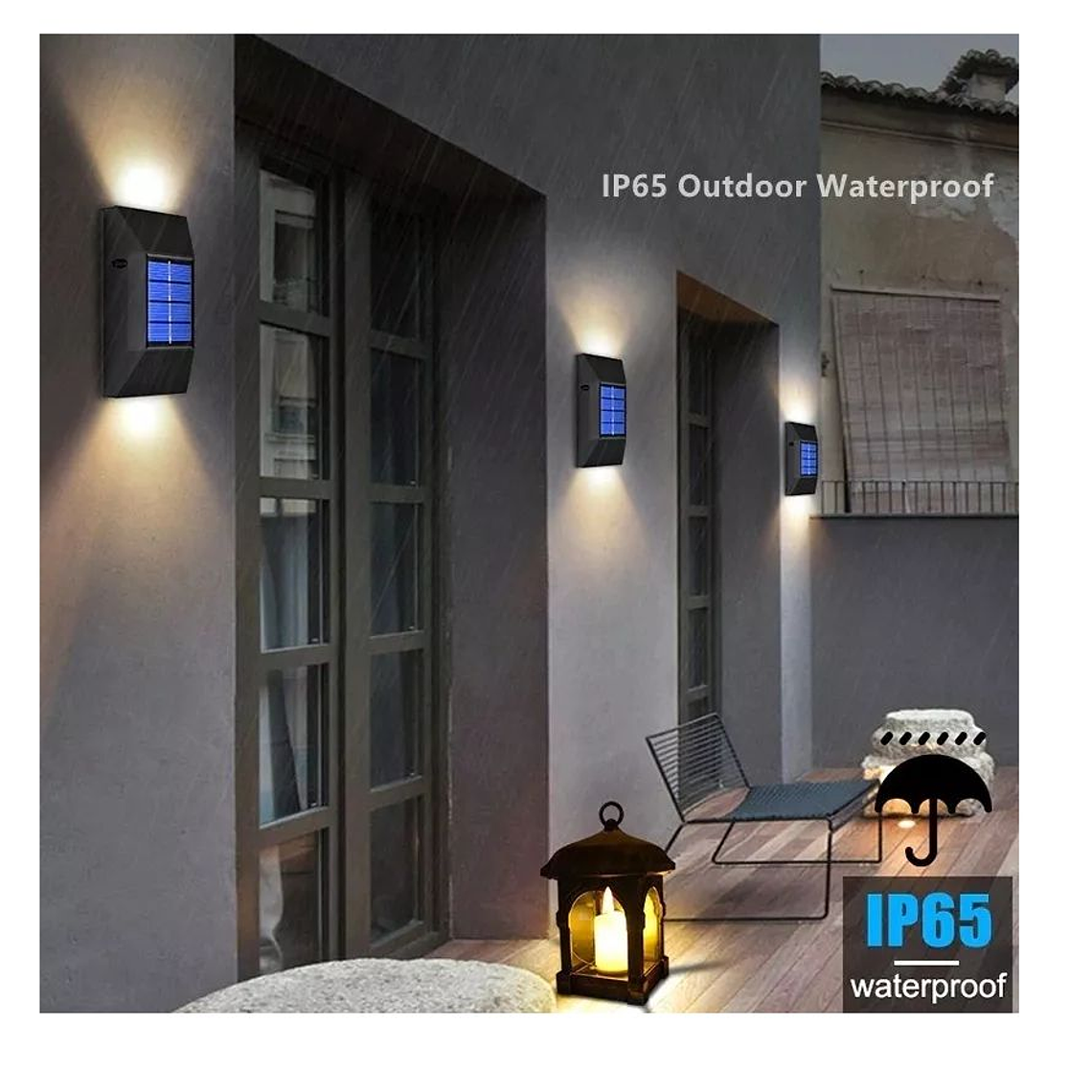 Pack 3 Luz Lámpara Pared Foco Led Solar Decoración 4