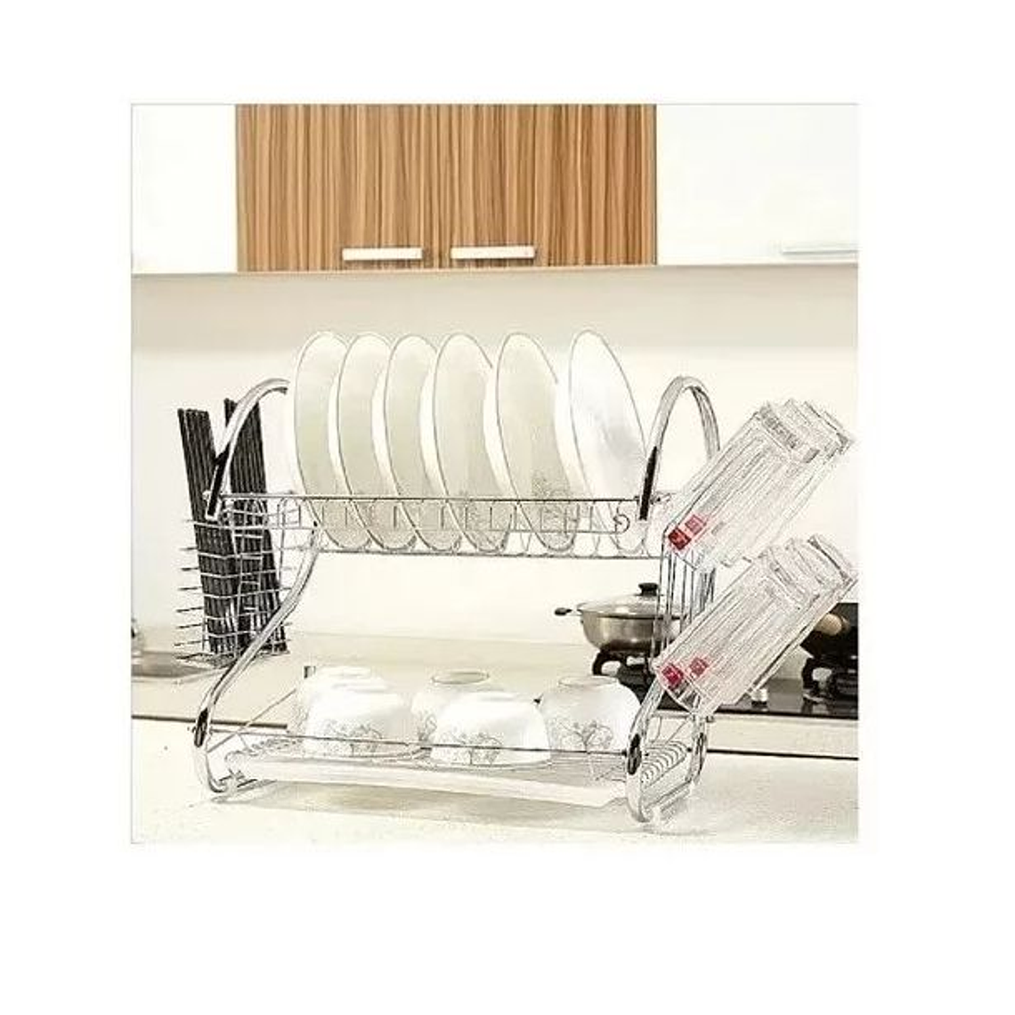 Escurridor Secador Cromado De Platos 2 Niveles Secaplatos 3