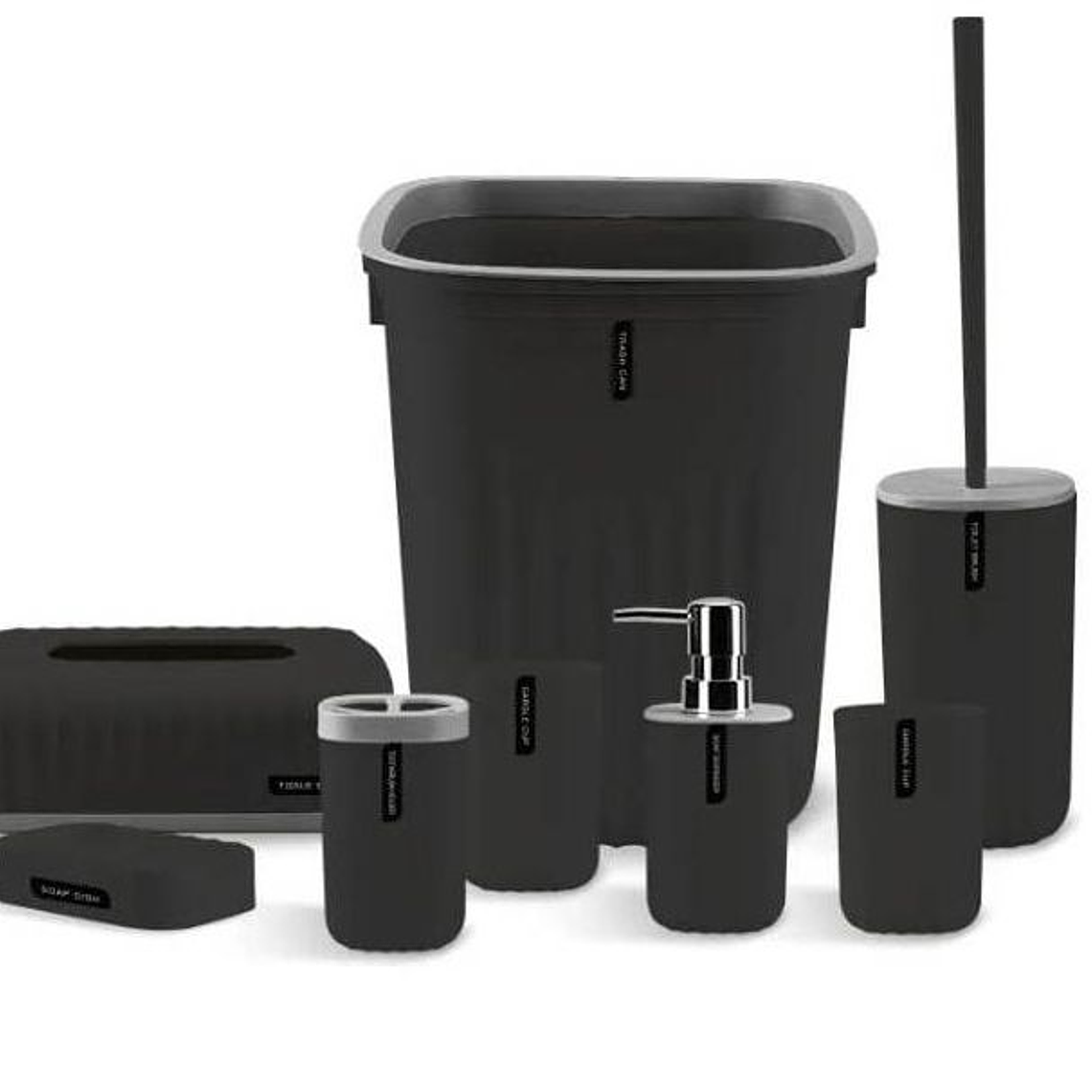Juego Para Baño De 6 Piezas Accesorio Bathroom Cuadrado Negro 1
