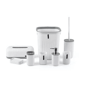 Juego Para Baño 6 Piezas Accesorio Bathroom Cuadrado Blanco