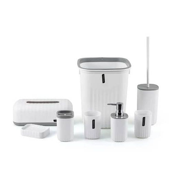 Juego Para Baño 6 Piezas Accesorio Bathroom Cuadrado Blanco 1