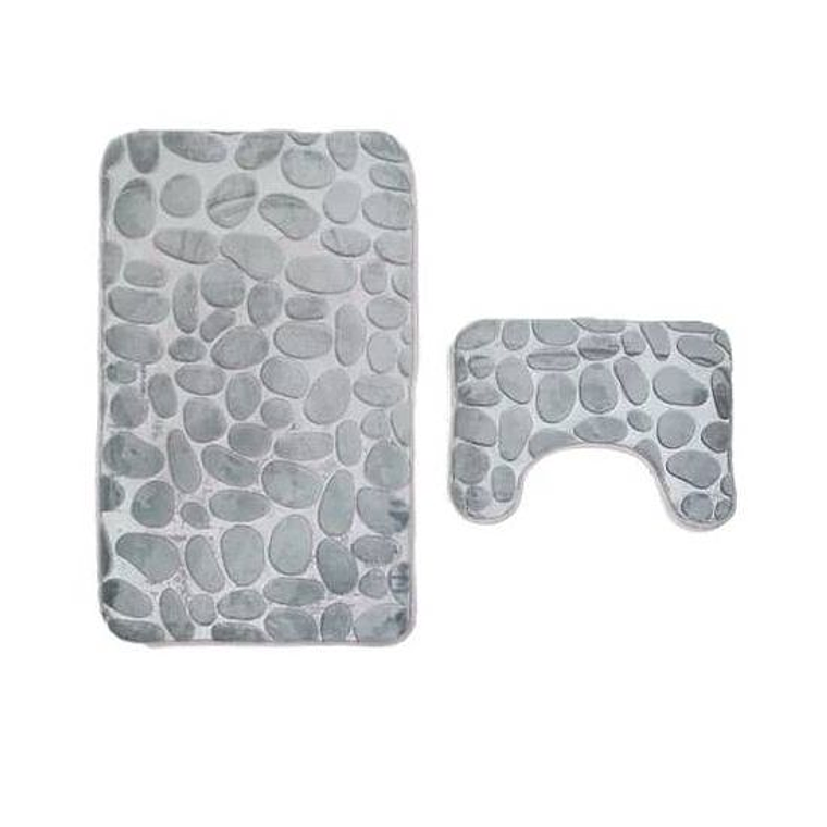 Set De Alfombras Baño Piedras Gris 1