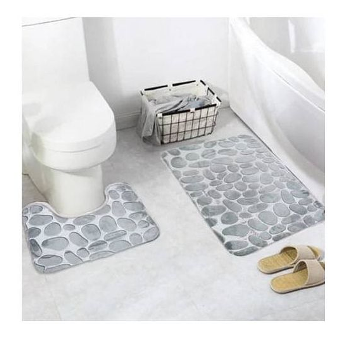 Set De Alfombras Baño Piedras Gris 3