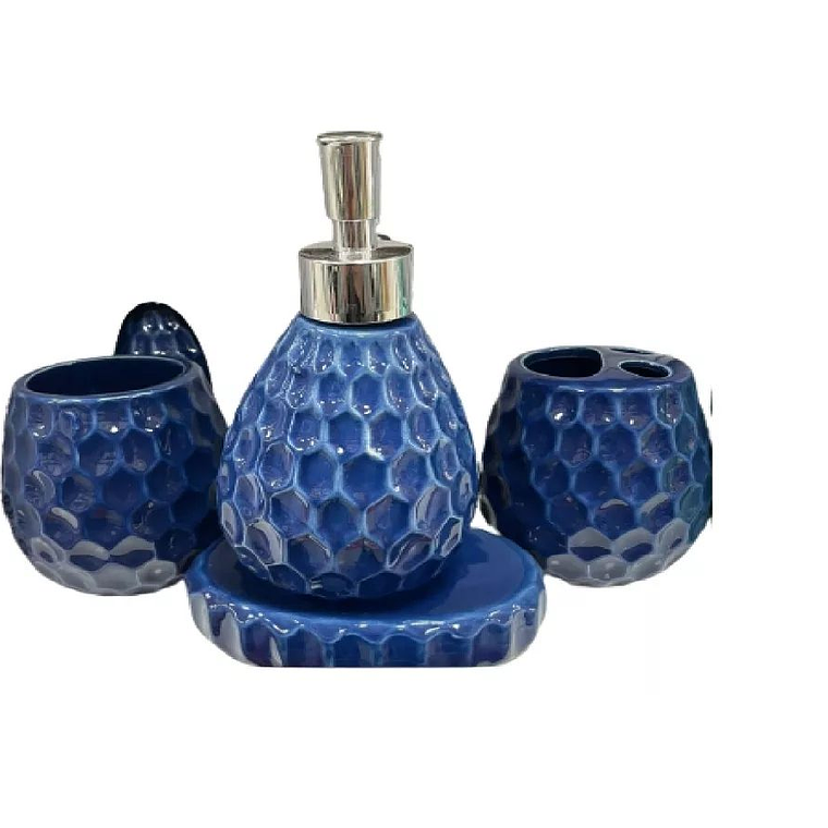 Set De Accesorios De Baño De Cerámica De 4 Piezas Azul 1