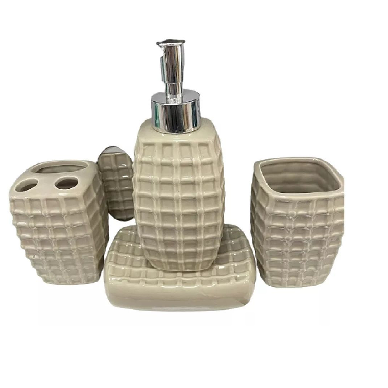 Set De Accesorios De Baño De Cerámica De 4 Piezas Beige 1
