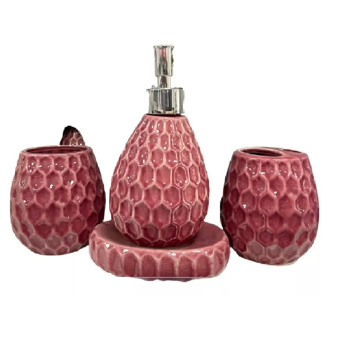 Set De Accesorios De Baño De Cerámica De 4 Piezas Burdeo 1