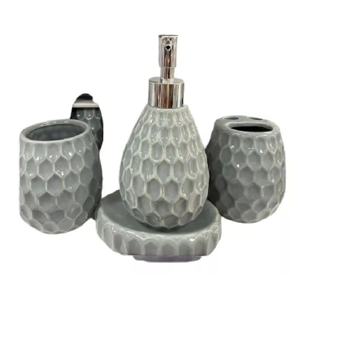 Set De Accesorios De Baño De Cerámica De 4 Piezas Gris 1