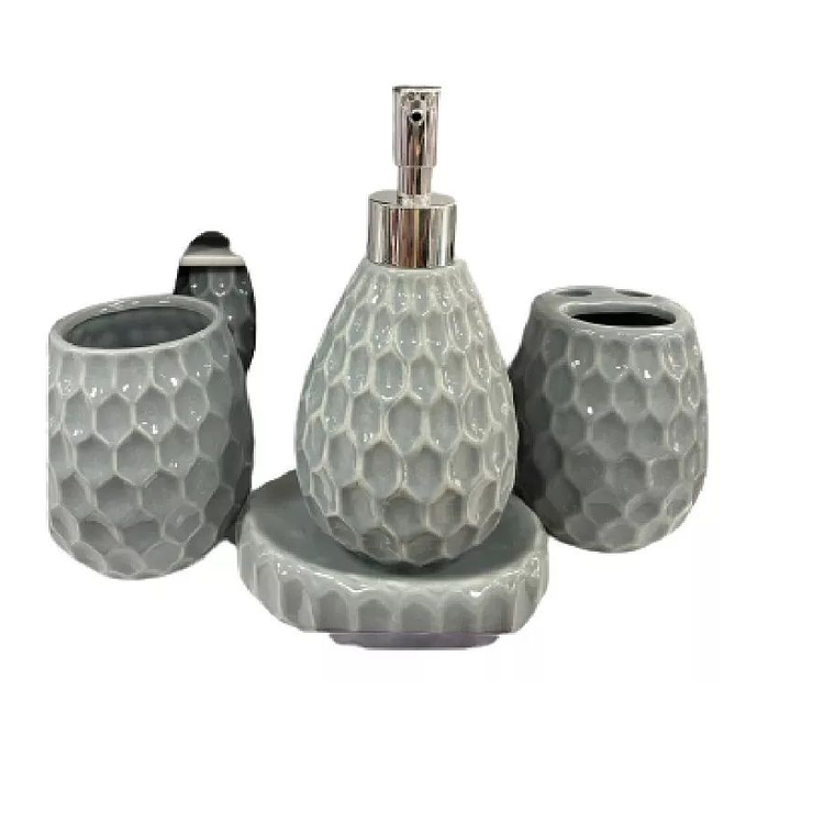 Set De Accesorios De Baño De Cerámica De 4 Piezas Gris 1