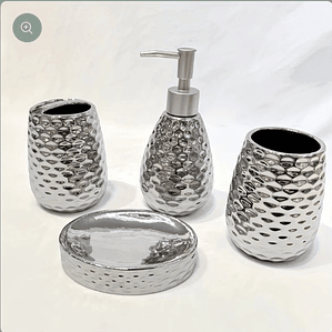 Set Juego De Baño 4 Piezas color plateado Accesorios Elegante