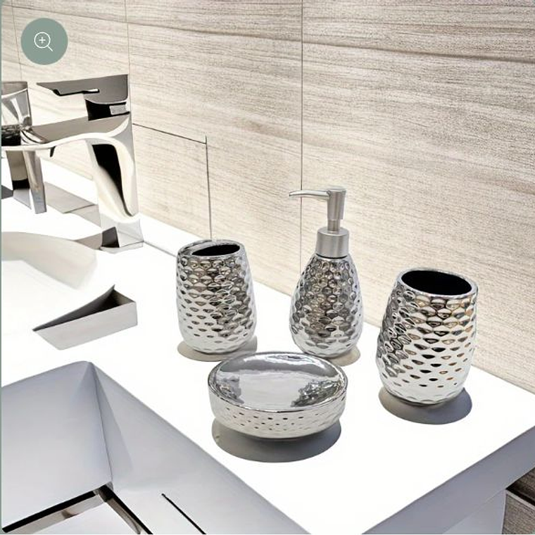 Set Juego De Baño 4 Piezas color plateado Accesorios Elegante 2