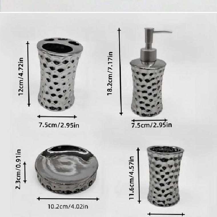 Set de baño 4 piezas Elegante de Ceramica Metalico 1