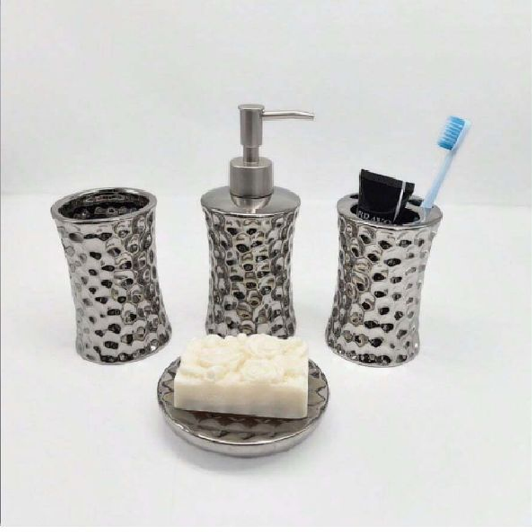 Set de baño 4 piezas Elegante de Ceramica Metalico 2