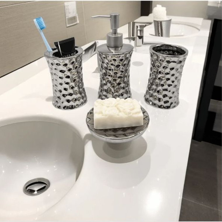 Set de baño 4 piezas Elegante de Ceramica Metalico 4