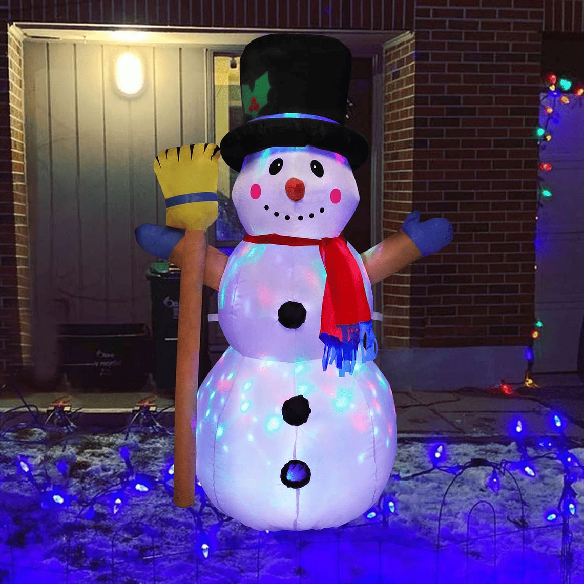 Muñeco Mono De Nieve Inflable Luces Led Decoracion Navidad Color Blanco 1