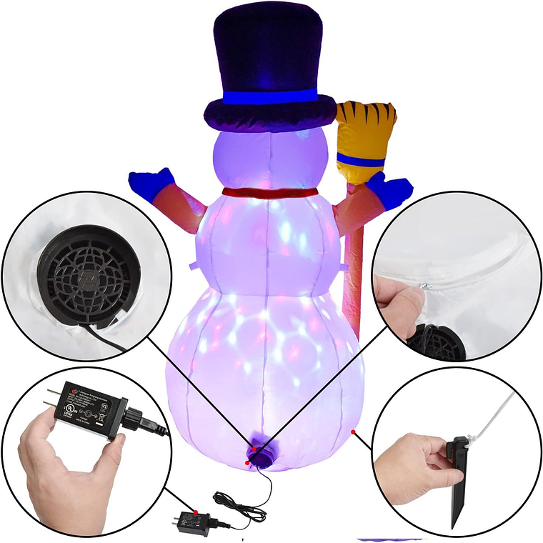 Muñeco Mono De Nieve Inflable Luces Led Decoracion Navidad Color Blanco 3