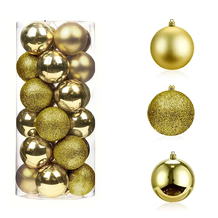 Set 24 Esferas Bolas de Navidad 10 cm Dorado Decoración 3