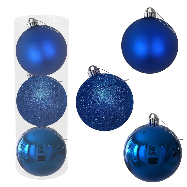Set 3 Esferas Bolas de Navidad 12 cm Azul 3