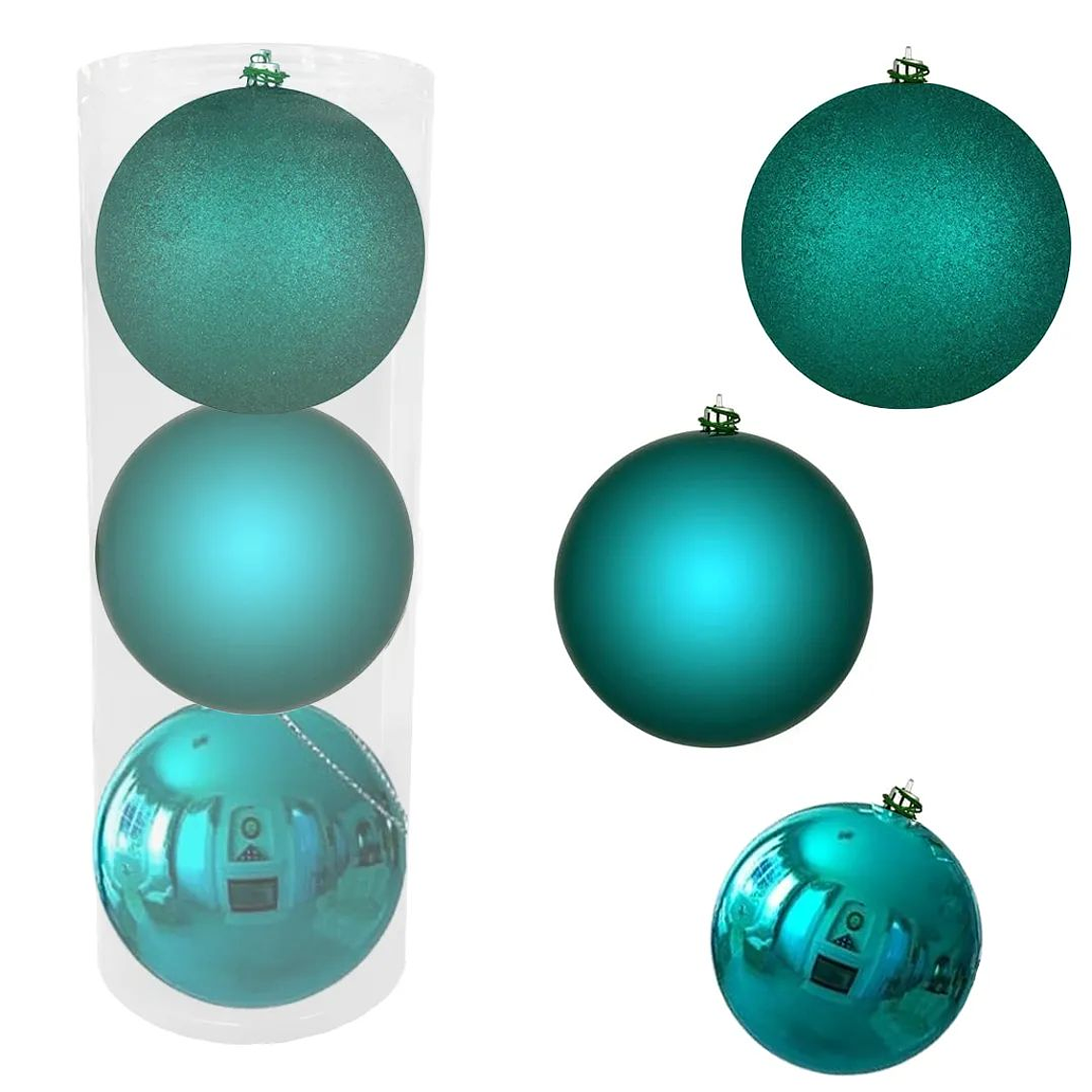 Set 3 Esferas Bolas de Navidad 12 cm Turquesa Decoración 1