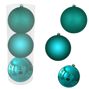 Set 3 Esferas Bolas de Navidad 12 cm Turquesa Decoración
