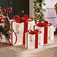 Set 3 Cajas Regalo Luces Decoración Navidad Blanco Cinta Roja - Miniatura 2