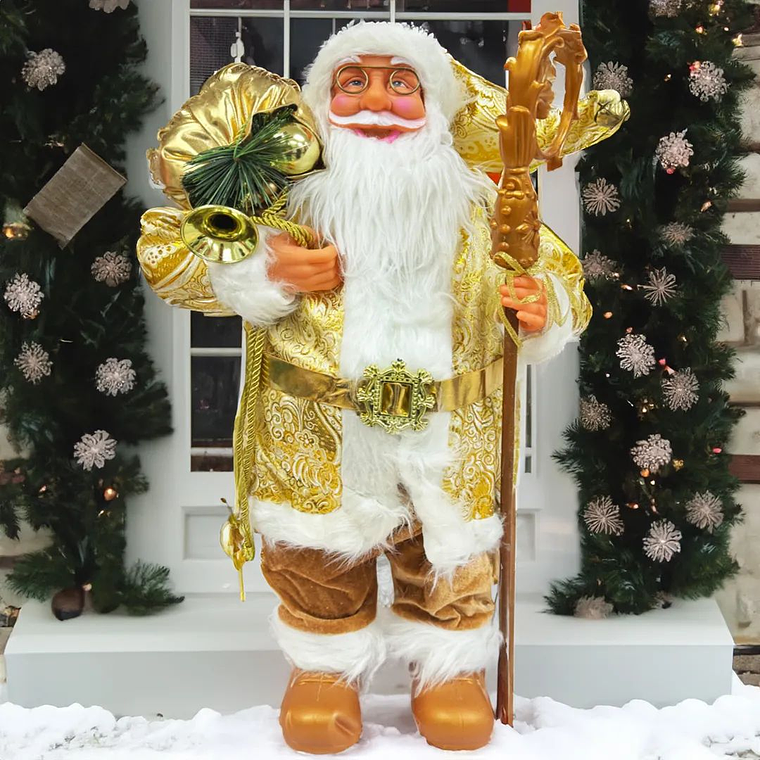 Muñeco Viejo Pascuero Navidad Traje Dorado Campana 60 cm 1