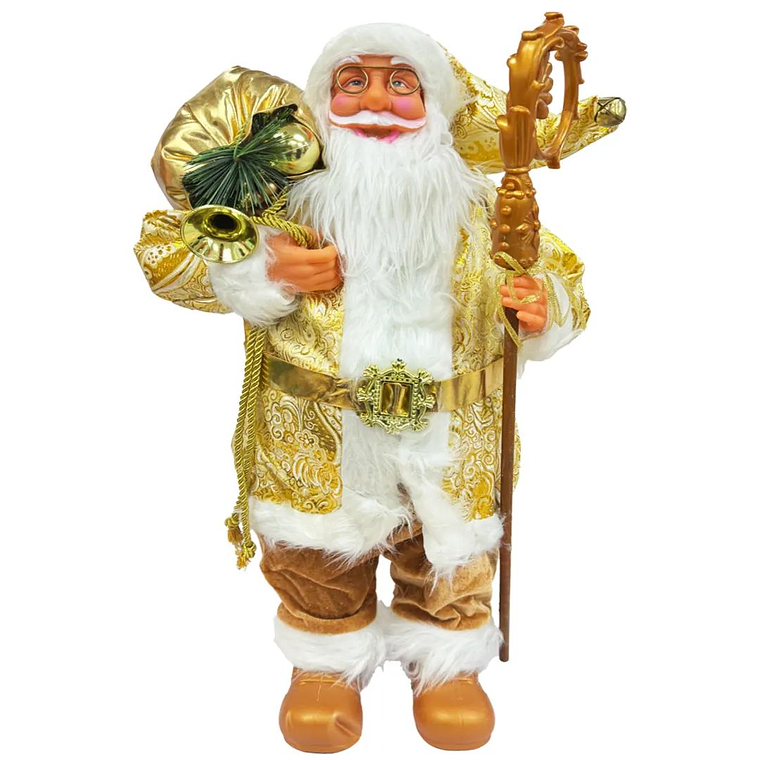 Muñeco Viejo Pascuero Navidad Traje Dorado Campana 60 cm 2