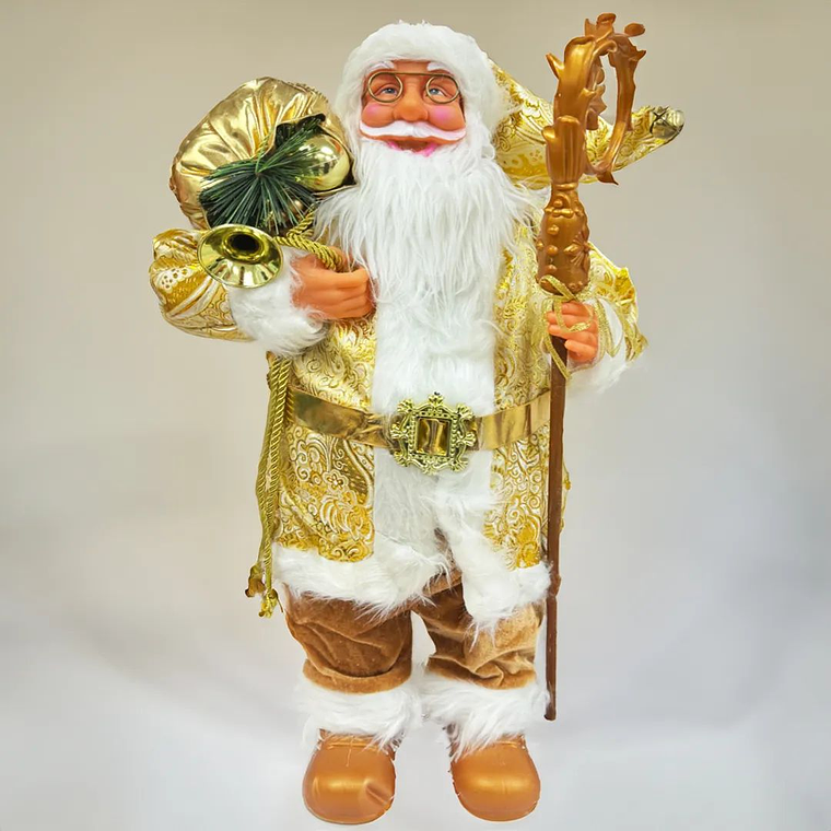 Muñeco Viejo Pascuero Navidad Traje Dorado Campana 60 cm 3