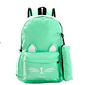 Bolso Mochila grande Verde para mujer diseño de gatitos