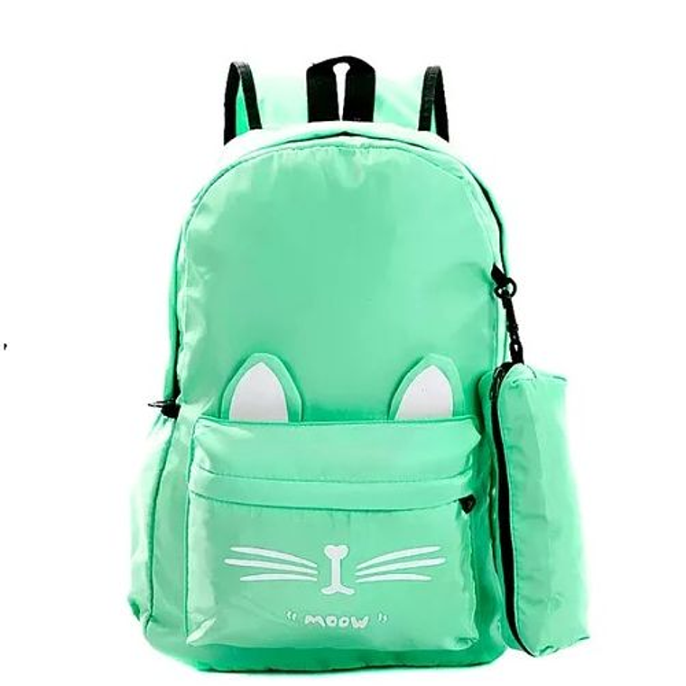 Bolso Mochila grande Verde para mujer diseño de gatitos 1