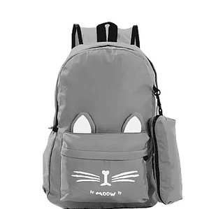 Bolso Mochila grande gris para mujer diseño de gatitos