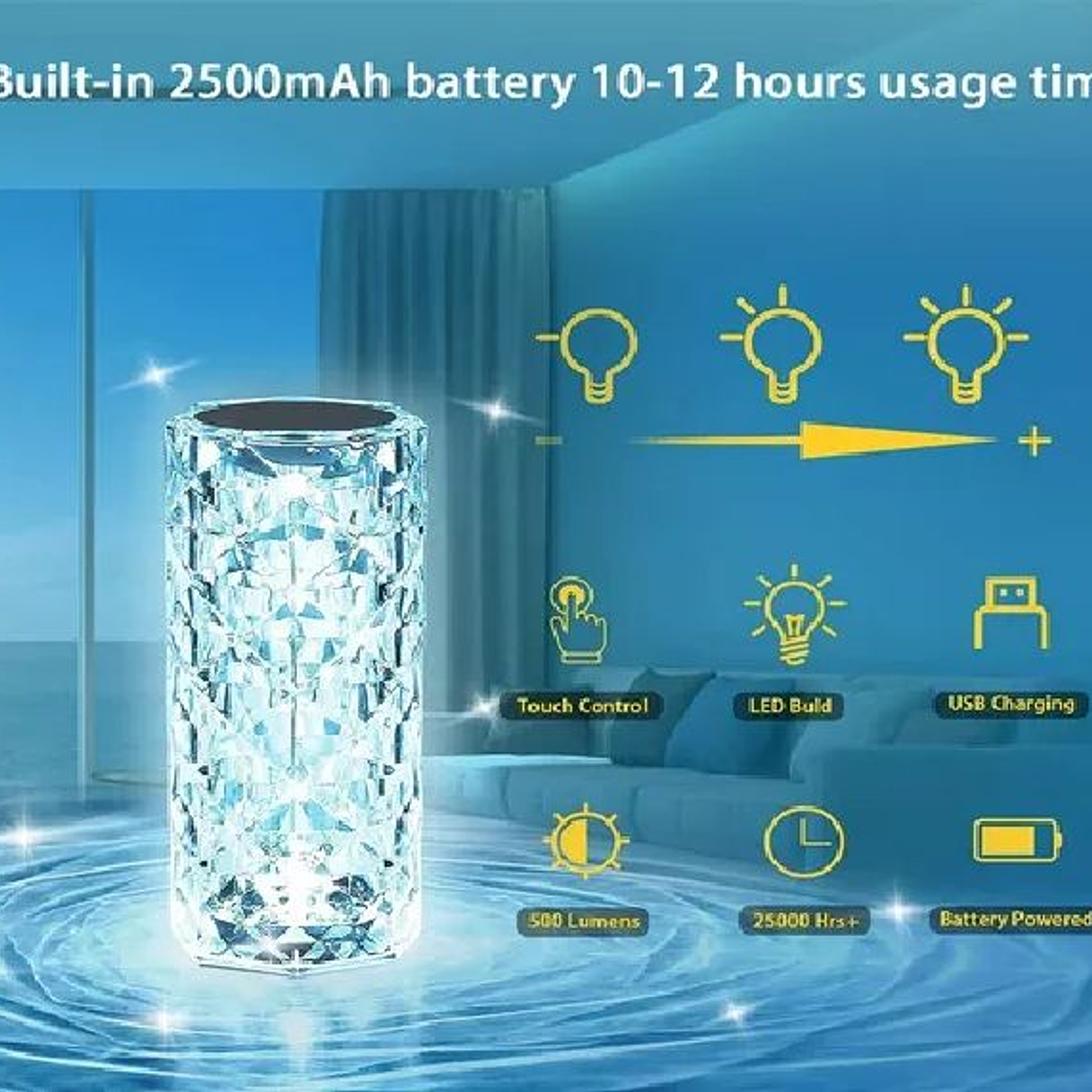 Lámpara Velador Adorno De Cristal Rosa Diamante Tactil Usb 5