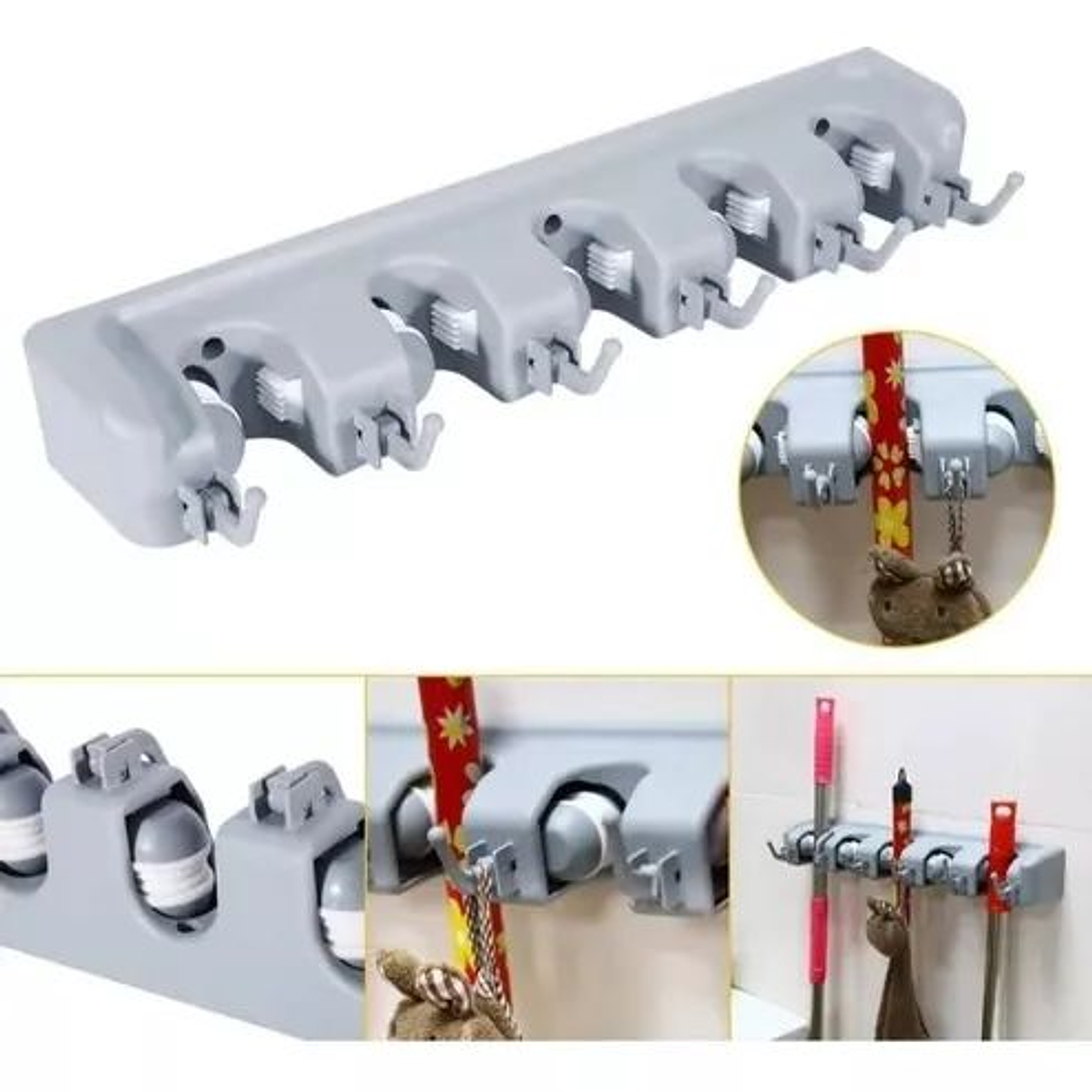 Colgador De Escobas Y Utiles De Aseo Con Ganchos Organizador 2