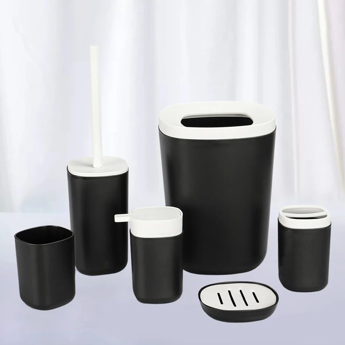 Set Juego De Baño 6 Piezas Accesorios Elegante Negro 1