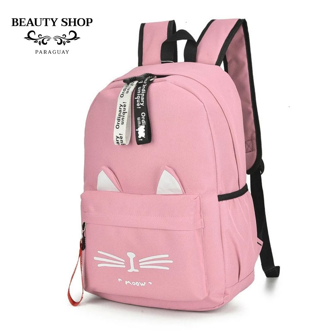 Bolso Mochila grande Rosado para mujer diseño de gatitos 1