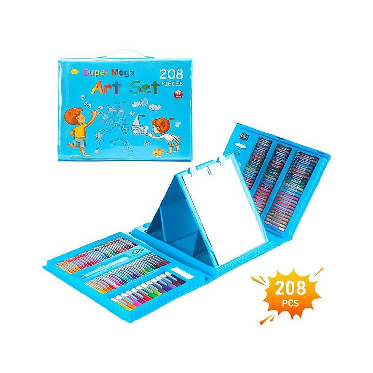 Set De Arte Niños 208 Piezas Lápices Para Colorear - Celeste 3