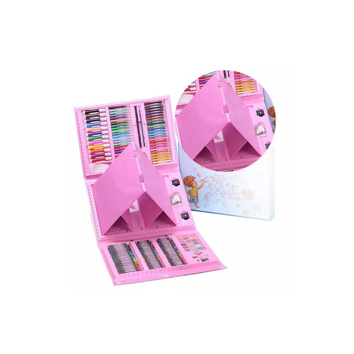 Set De Arte Niños 208 Piezas Lápices Para Colorear - Rosa 2