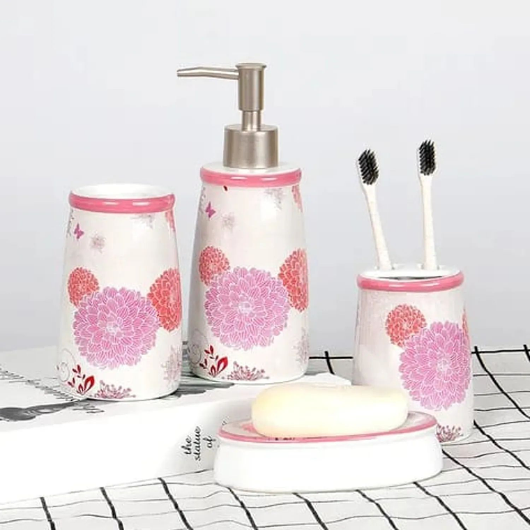 Set De Baño 4 Piezas Portacepillos Pasta Jaboneras & Vaso 2