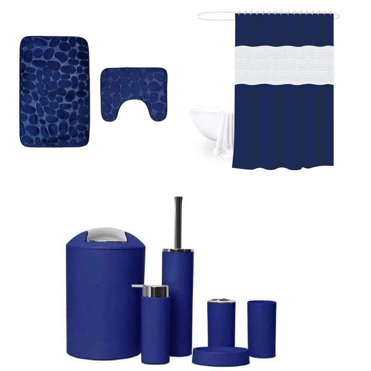 SET DE BAÑO COMBO ELEGANTE AZUL 9 PIEZAS 1