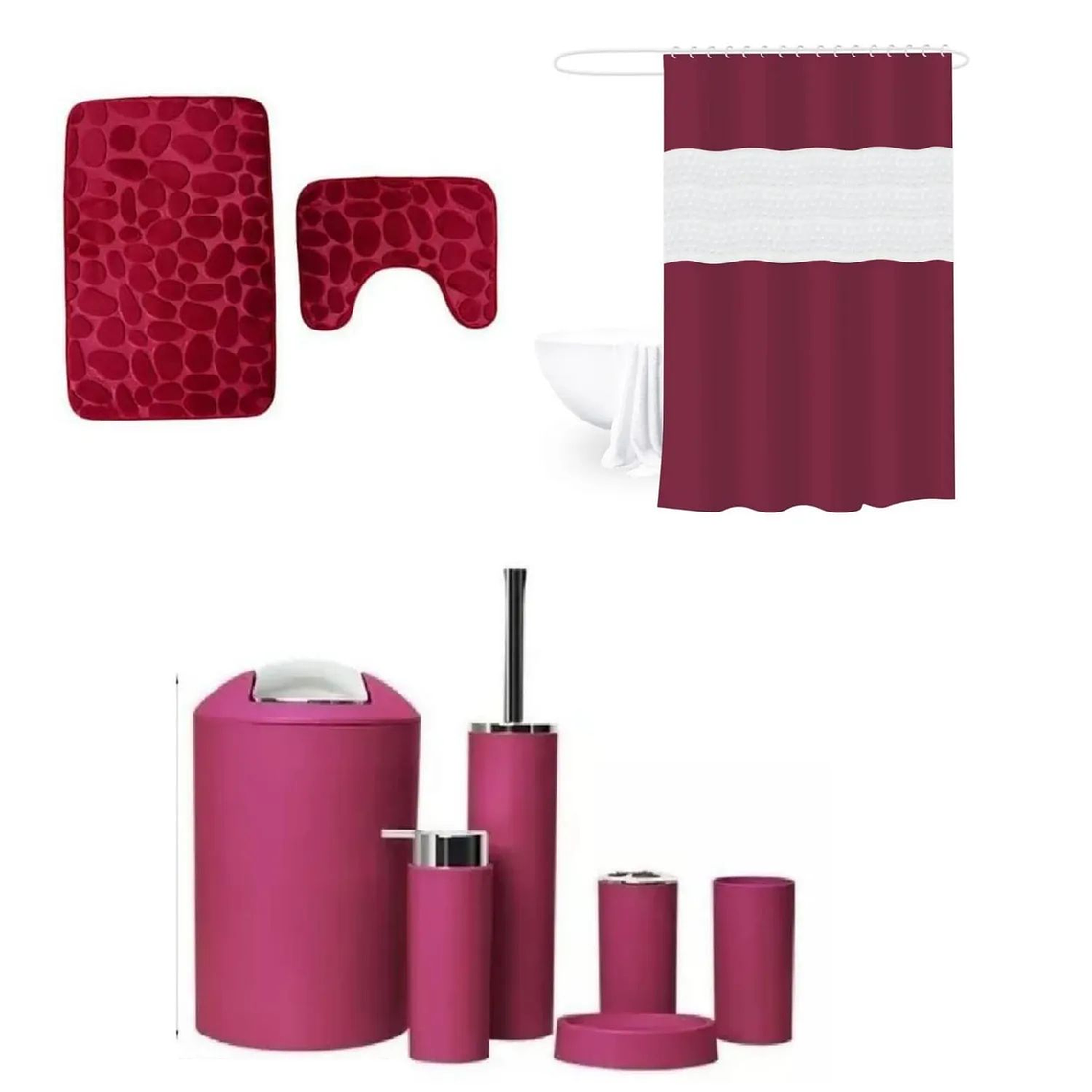 SET DE BAÑO COMBO ELEGANTE BURDEO 9 PIEZAS 1