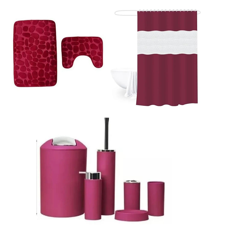 SET DE BAÑO COMBO ELEGANTE BURDEO 9 PIEZAS 1