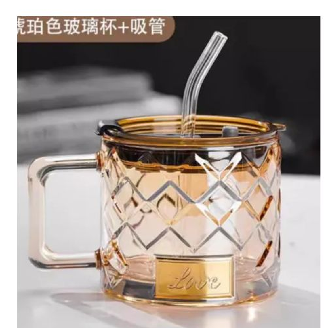 Taza Mug De Vidrio Para Café O Té 380ml Ámbar Love Tik Tok 2