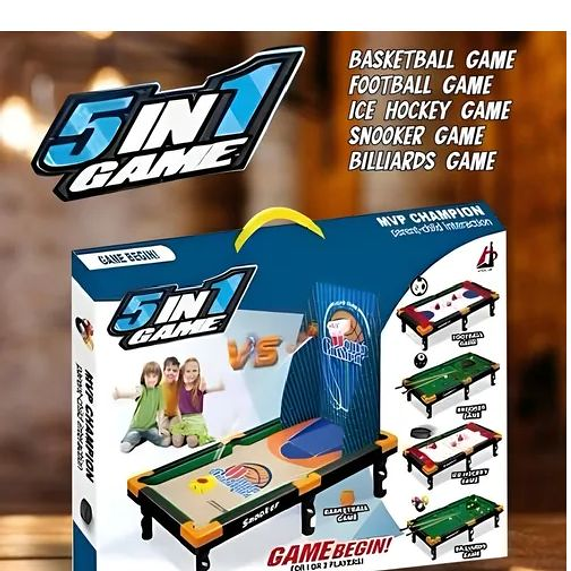 Juguete Mini Mesa 5 En 1 Juegos Billar Hockey Snooker 2