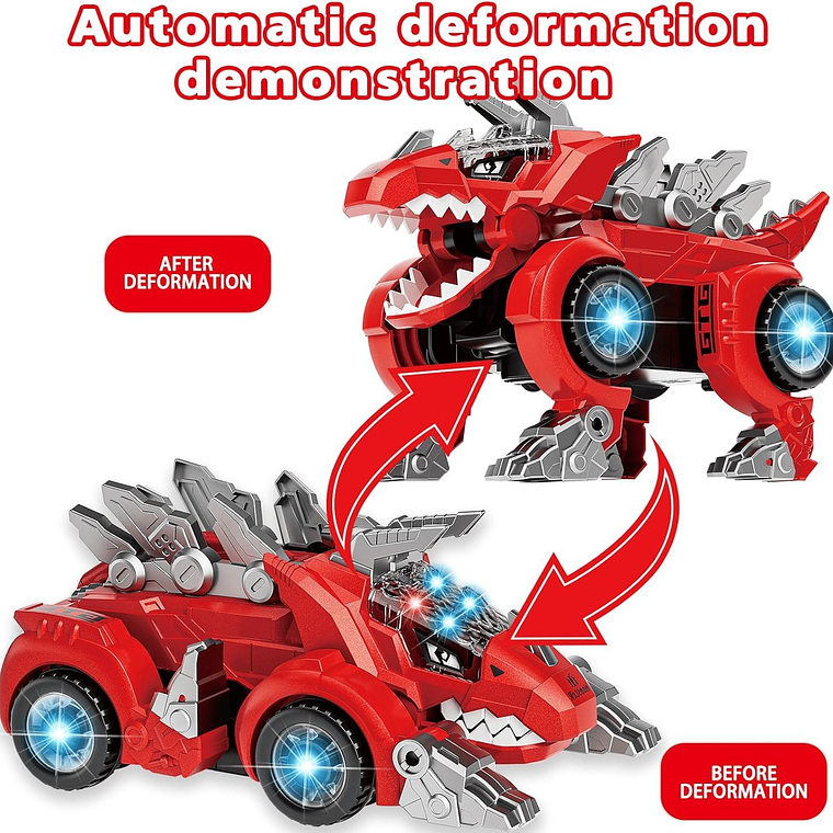 Auto transformable en dinosaurio Música con iluminación 3