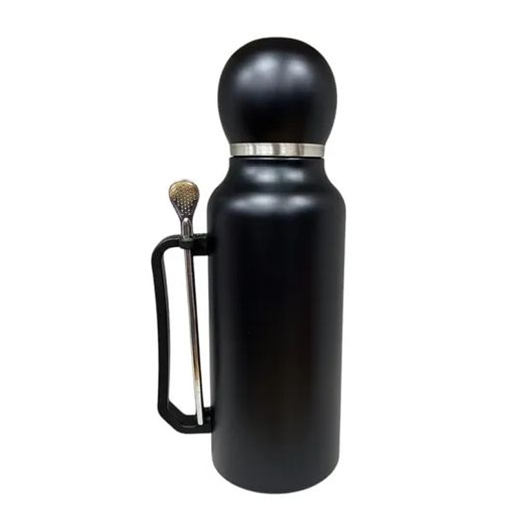 Termo Matero 1.3 Litros Acero Inoxidable + Mate Y Bombilla Negro 1