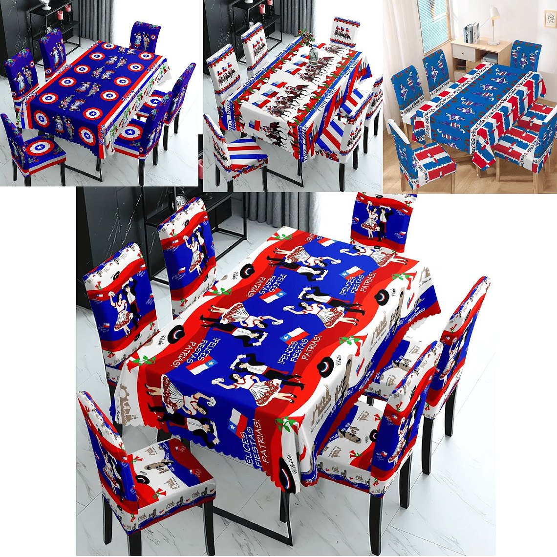 MANTEL Y 6 FUNDAS PARA SILLAS DISEÑO FECHAS PATRIAS 1