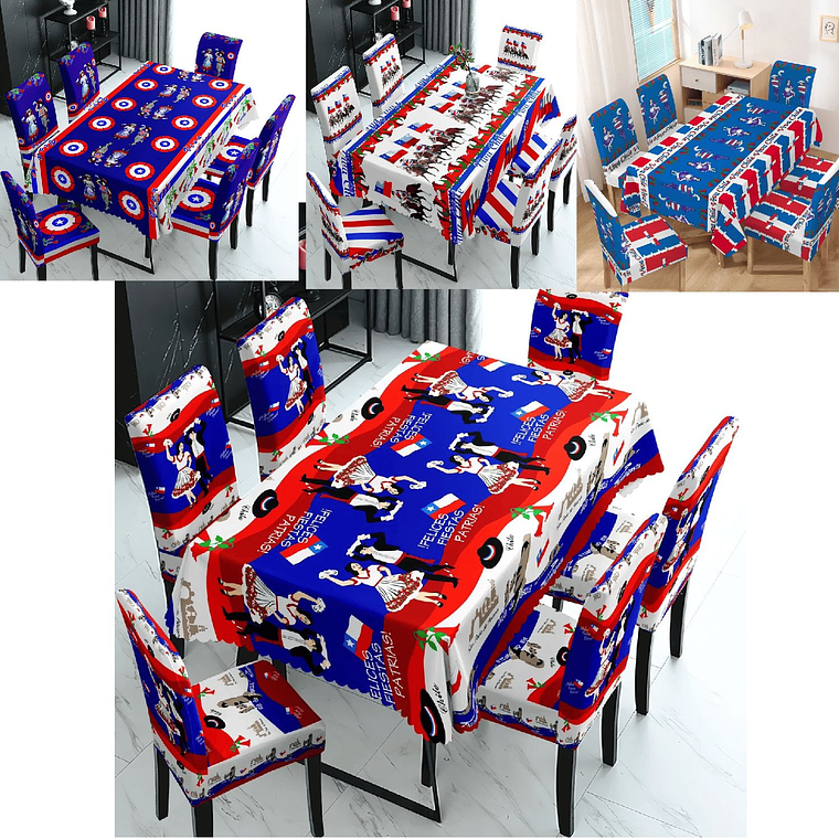 MANTEL Y 6 FUNDAS PARA SILLAS DISEÑO FECHAS PATRIAS 1