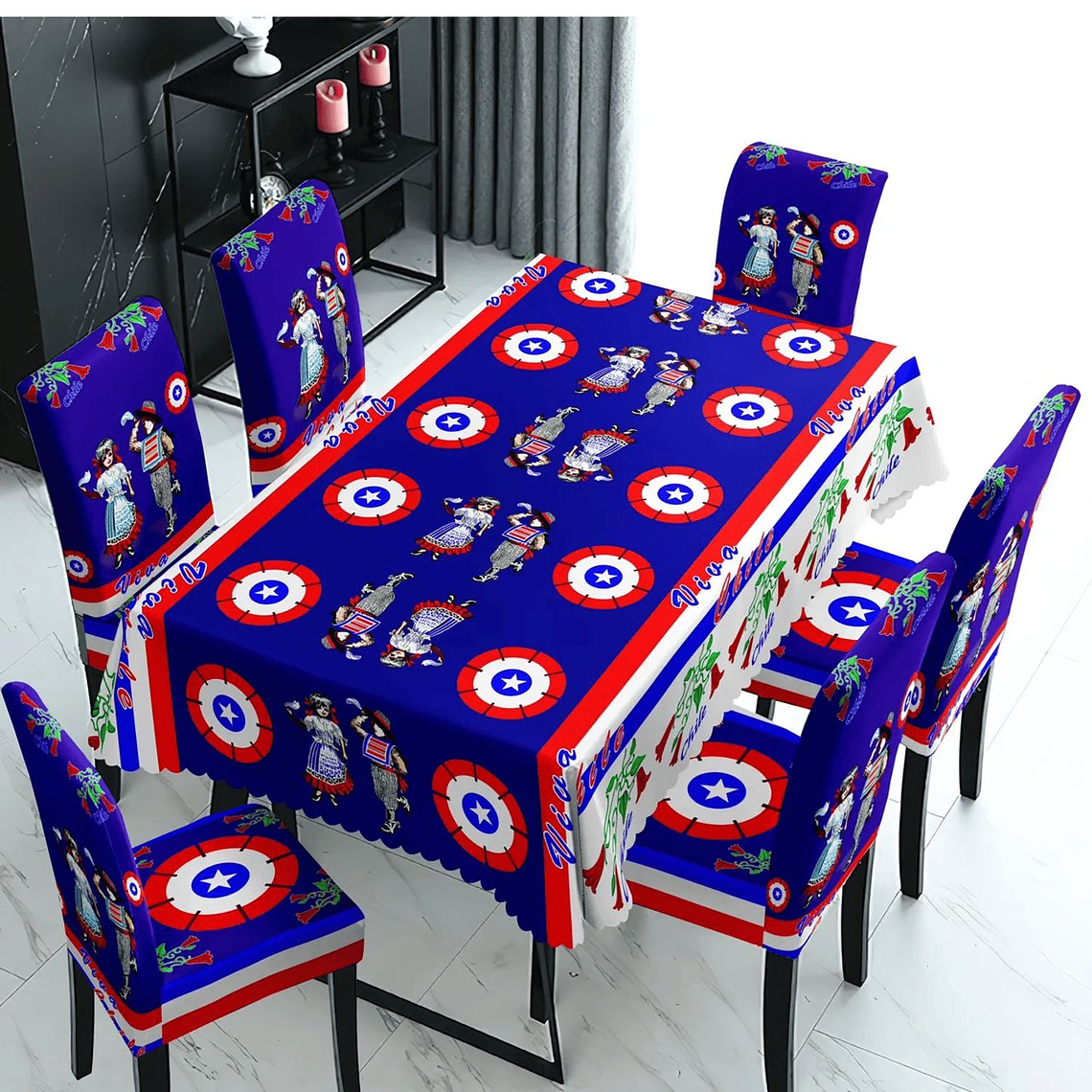 MANTEL Y 6 FUNDAS PARA SILLAS DISEÑO FECHAS PATRIAS 4