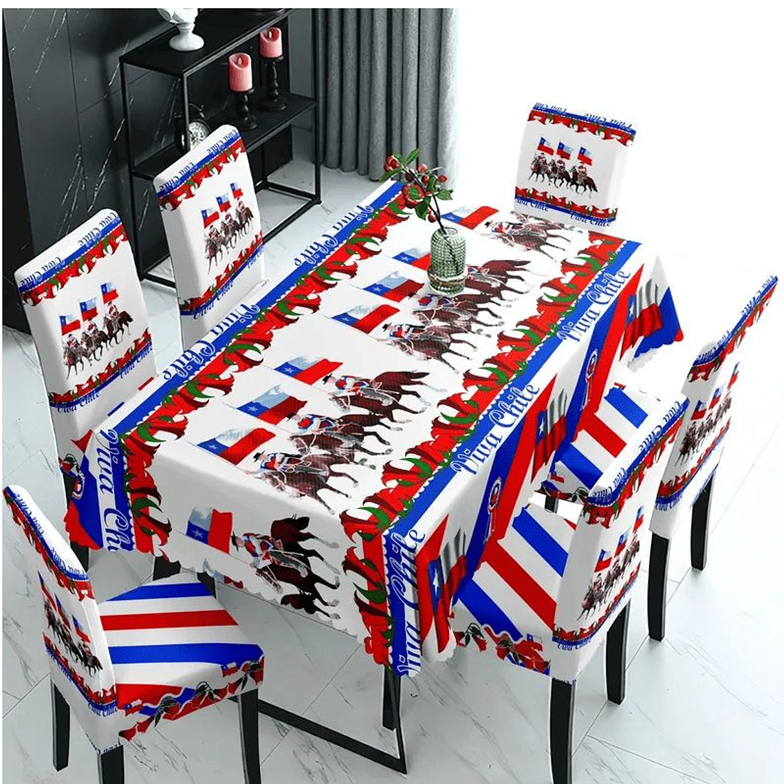 MANTEL Y 6 FUNDAS PARA SILLAS DISEÑO FECHAS PATRIAS 5